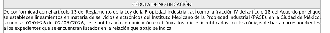 Cédula de notificación del mismo oficio: dice que siendo las 02:09:26 del 02/06/2026 se notifica vía comunicación electrónica.